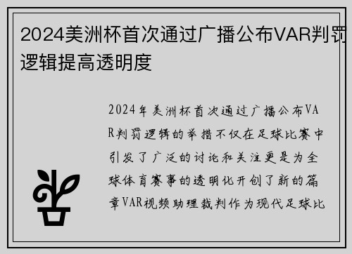 2024美洲杯首次通过广播公布VAR判罚逻辑提高透明度